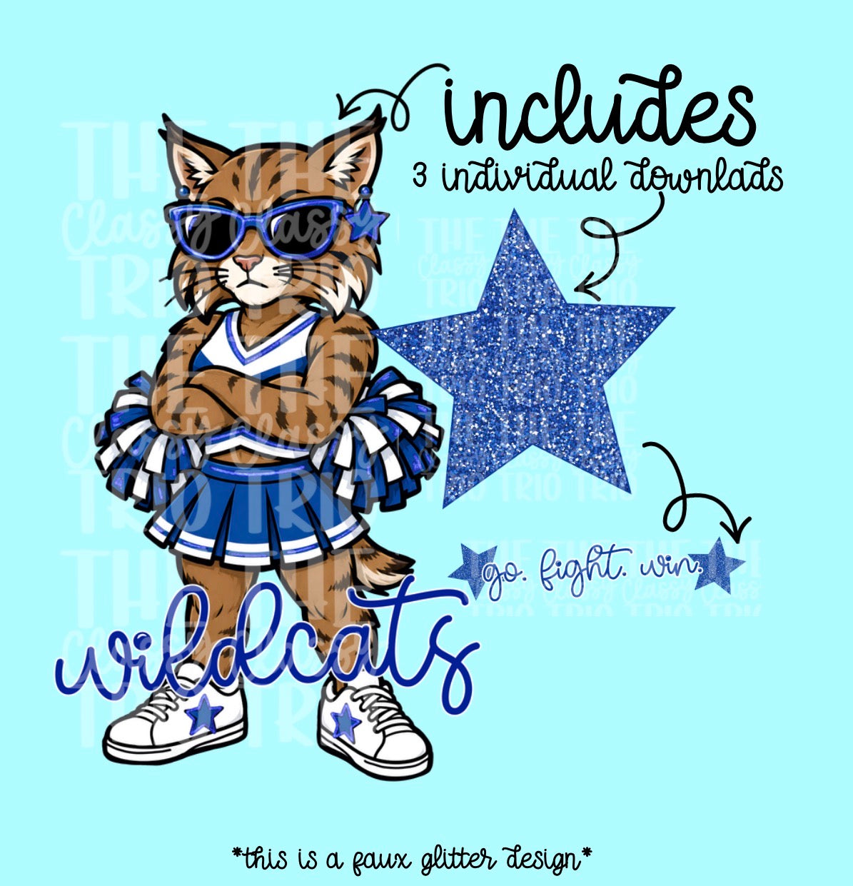 Wildcats Blue White Mascot PNG | Team Spirit Sublimation Design, Cheerleading, School Spirit Wear (Digital File)