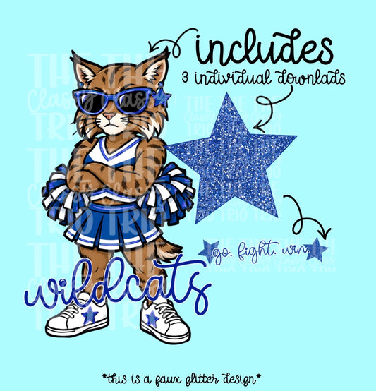 Wildcats Blue White Mascot PNG | Team Spirit Sublimation Design, Cheerleading, School Spirit Wear (Digital File)