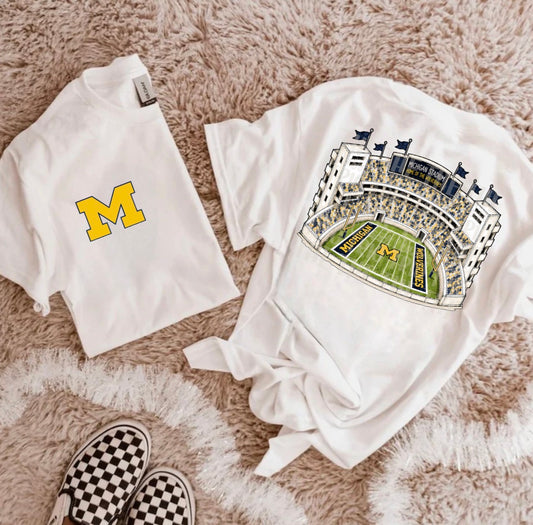 Maize & Blue White Football Stadium PNG | Gameday Clipart | Sports Stadium Illustration | Digital Download | Shirt Design PNG | Boutique Graphic