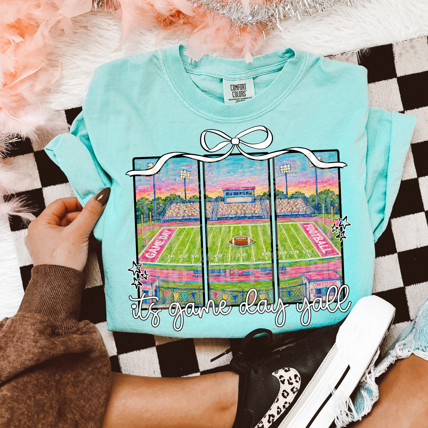 It’s Game Day Yall Football Bleachers PNG | Gameday Girly Pink | Sports Stadium Illustration | Digital Download | Shirt Design PNG | Boutique Graphic