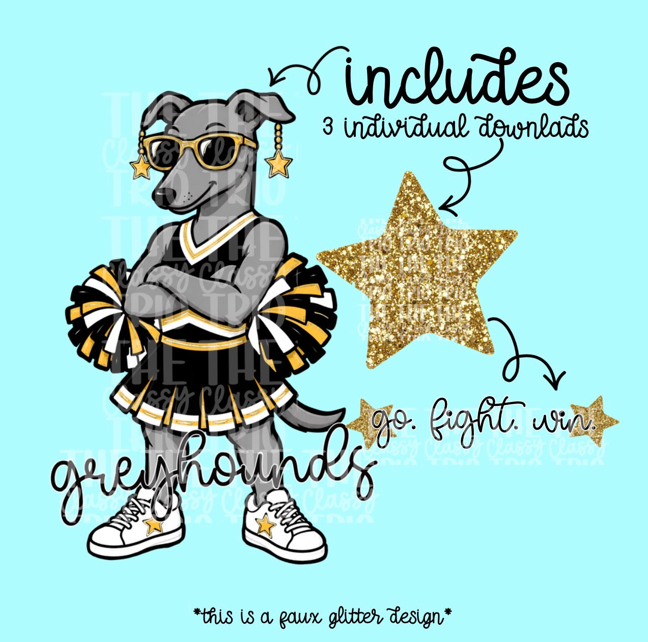 Greyhounds Mascot PNG | Team Spirit Sublimation DTF Design, Black Gold Cheerleading, School Spirit Wear Trending (Digital File)