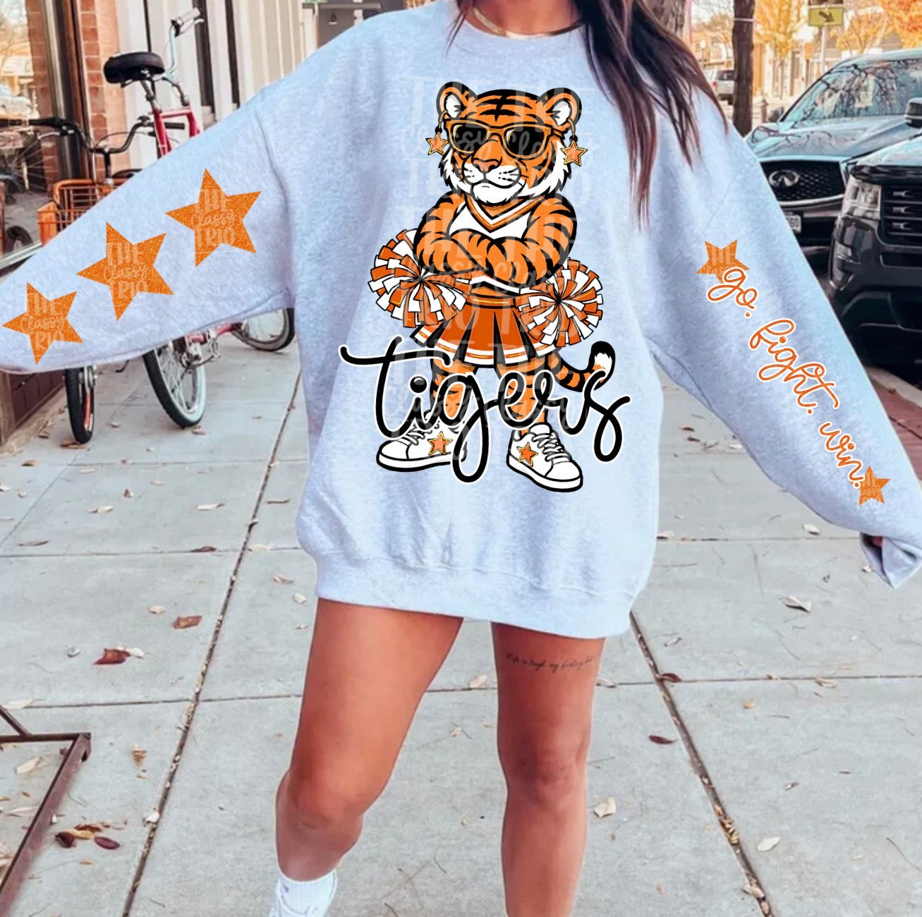 Tigers Mascot PNG | Team Spirit Sublimation DTF Design, Orange Black White Cheerleading, School Spirit Wear Trending (Digital File)