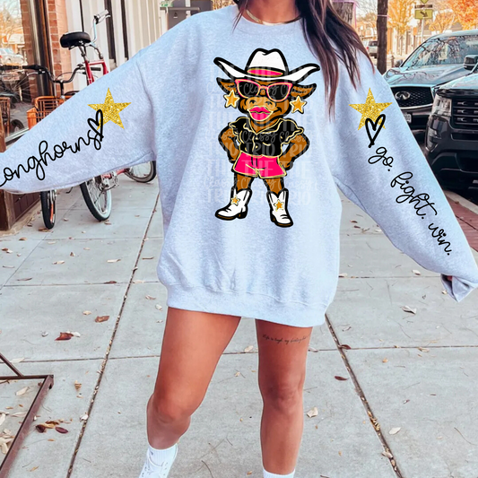 Longhorn Glitz Glam | Team Drawing Digital Design | PNG | Sublimation | Preppy Mascot Design | Kid Adult Shirt Design | Original Creator