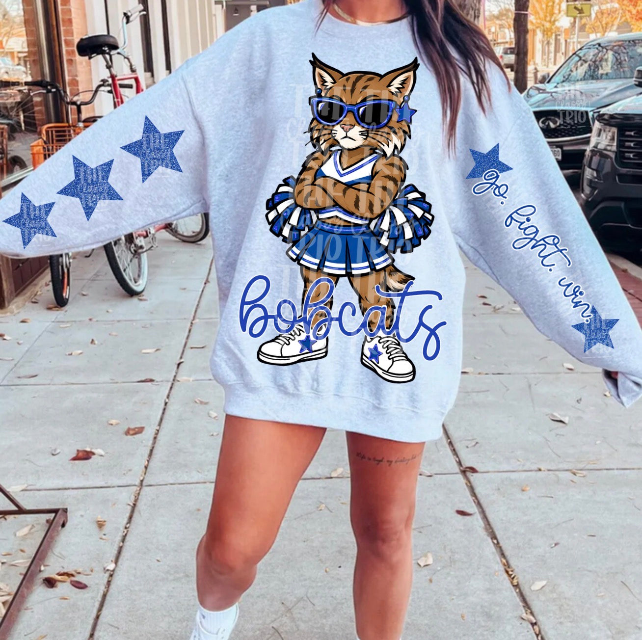 Bobcats Blue White Cheer Mascot PNG | Team Spirit Sublimation Design, Cheerleading, School Spirit Wear (Digital File)