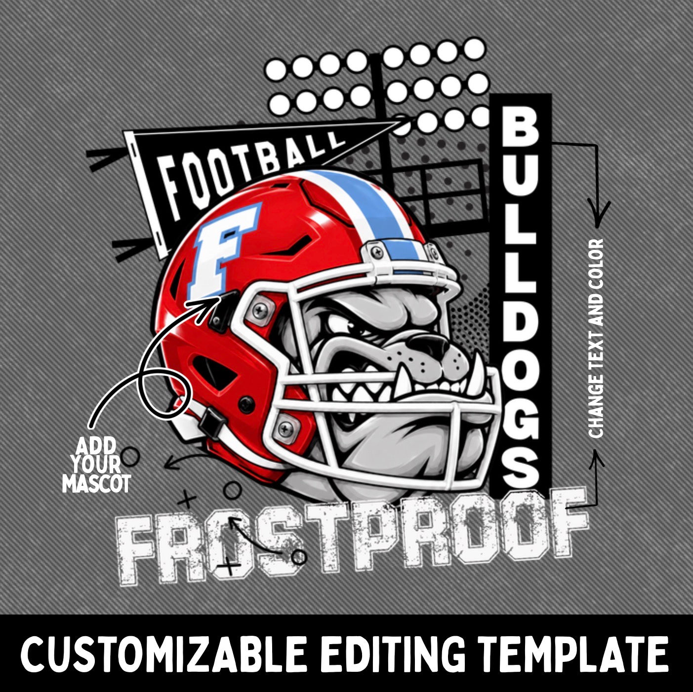 Football Lights Mascot Canva Template | Editable Team Shirt Design | Custom Sports Mascot Template | Sublimation & DTF Design