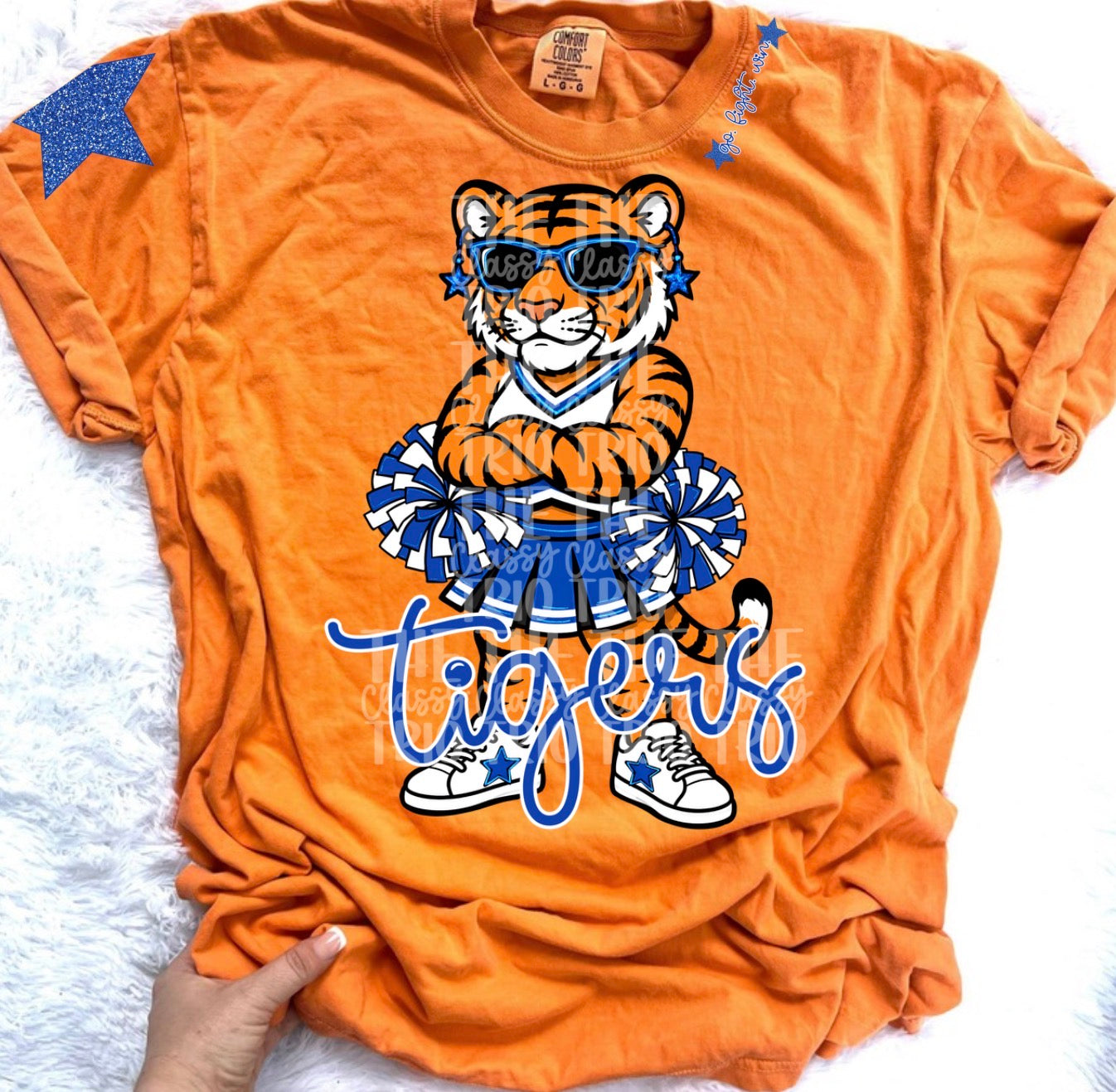Tigers Mascot PNG | Team Spirit Sublimation DTF Design, Blue White Cheerleading, School Spirit Wear Trending (Digital File)