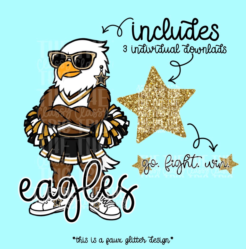 Cheer Mascots Bundle Spirit Wear PNG, Trendy Sleeve Shirt Designs, Faux Glitter, (Digital Design)