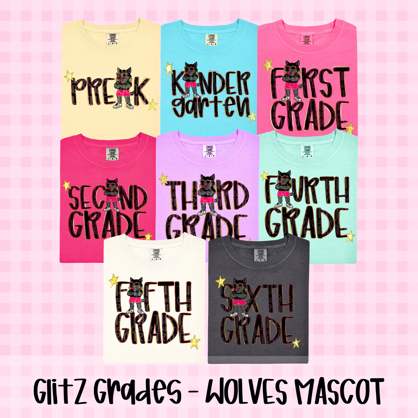 Glitz Wolves School Grades Bundle PNG | Preppy Design School Shirt PNG | Teacher | School Spirit Digital | Trendy