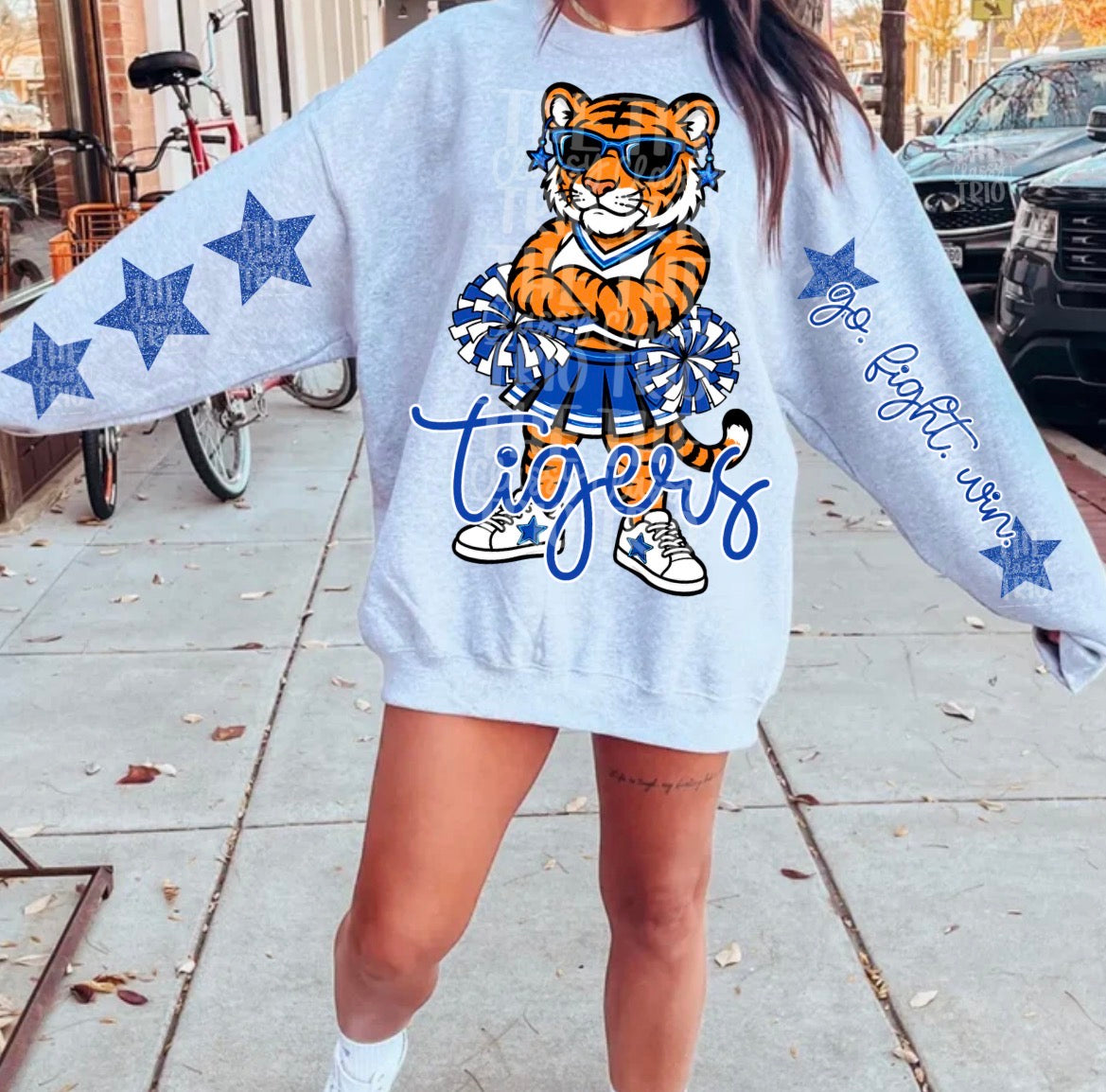 Tigers Mascot PNG | Team Spirit Sublimation DTF Design, Blue White Cheerleading, School Spirit Wear Trending (Digital File)