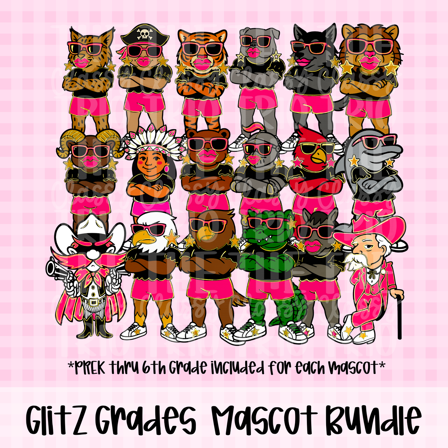 Glitz Mascot School Grades Bundle PNG | Preppy Design School Shirt PNG | Teacher | School Spirit Digital | Trendy