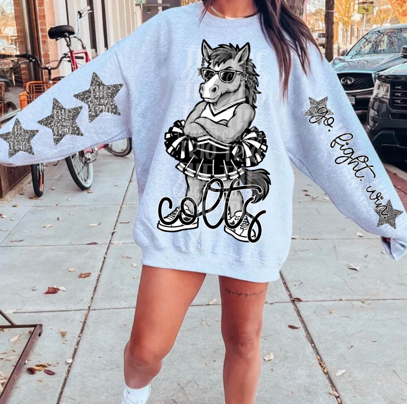 Colts Black Silver White Cheer Mascot PNG | Team Spirit Sublimation Design, Cheerleading, School Spirit Wear (Digital File)