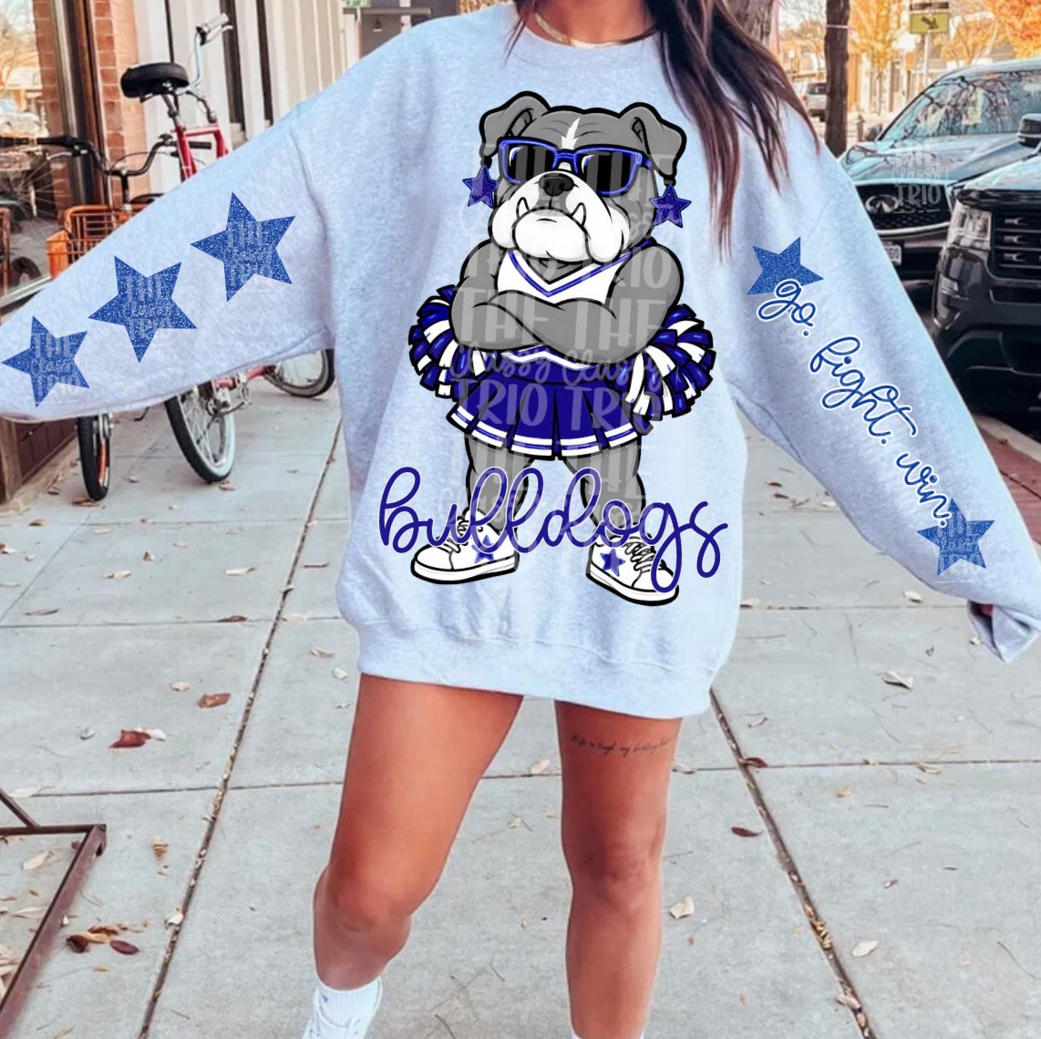 Bulldogs Mascot PNG | Team Spirit Sublimation Design, Blue White Cheerleading, School Spirit Wear (Digital File)