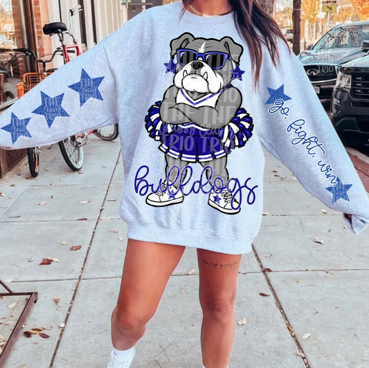 Bulldogs Mascot PNG | Team Spirit Sublimation Design, Blue White Cheerleading, School Spirit Wear (Digital File)