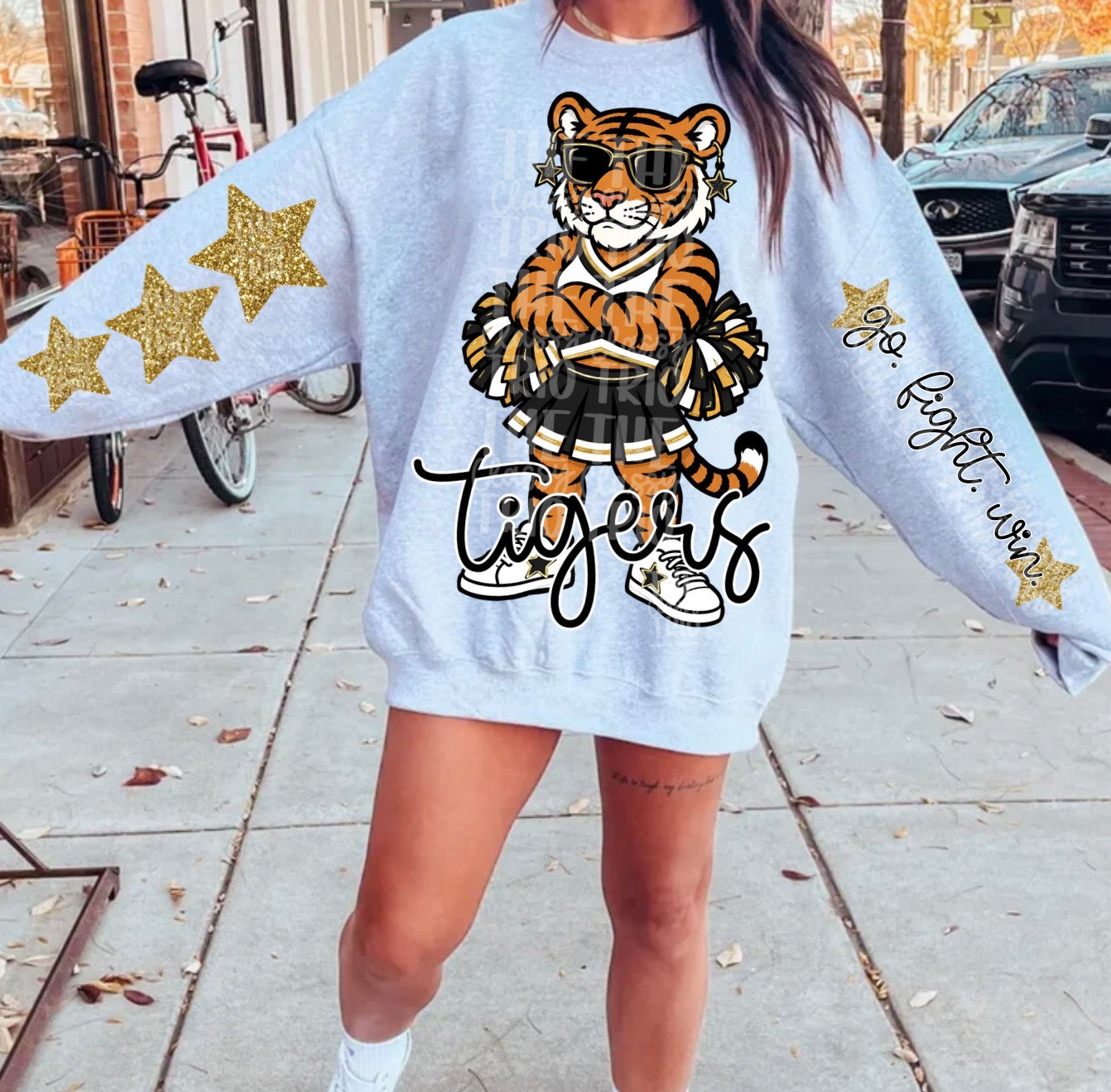 Tigers Black Gold White Mascot PNG | Team Spirit Sublimation DTF Design, Cheerleading, School Spirit Wear Trending (Digital File)