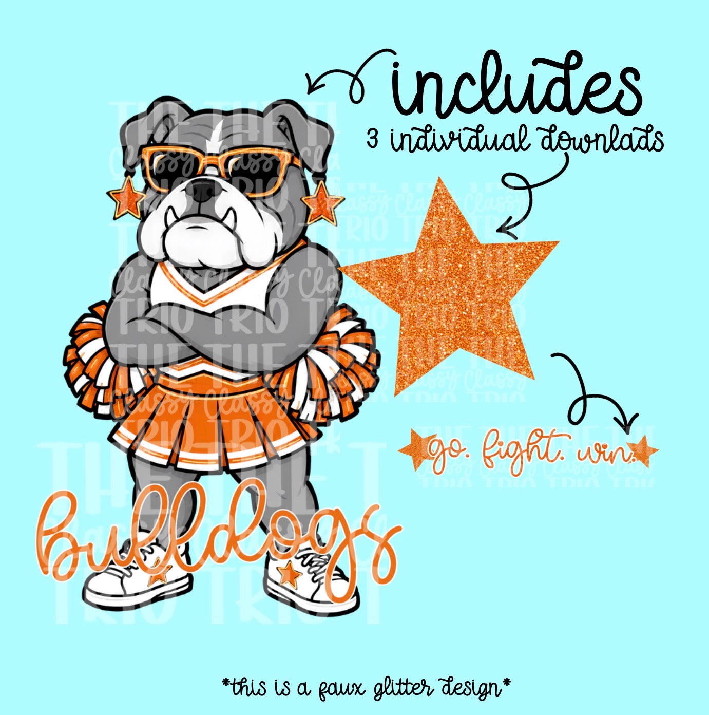 Bulldogs Mascot PNG | Team Spirit Sublimation Design, Orange White Cheerleading, School Spirit Wear (Digital File)