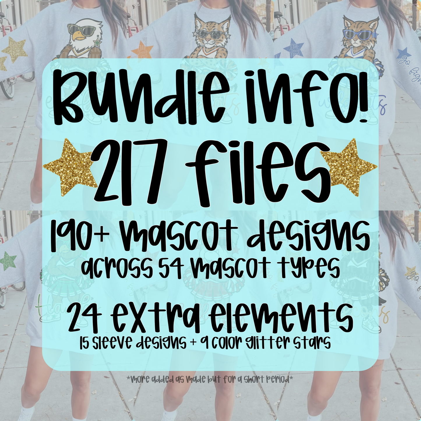 Cheer Mascots Bundle Spirit Wear PNG, Trendy Sleeve Shirt Designs, Faux Glitter, (Digital Design)
