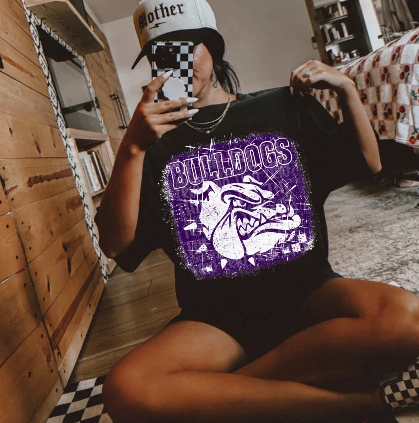 Purple Bulldogs Grudge | Digital Design | PNG | Original Designer Retro Shirt Design Trend | Vintage Chalk Distressed | School Mascot