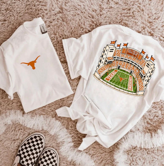 Burnt Orange & White TX Football Stadium PNG | Gameday Clipart | Sports Stadium Illustration | Digital Download | Shirt Design PNG | Boutique Graphic