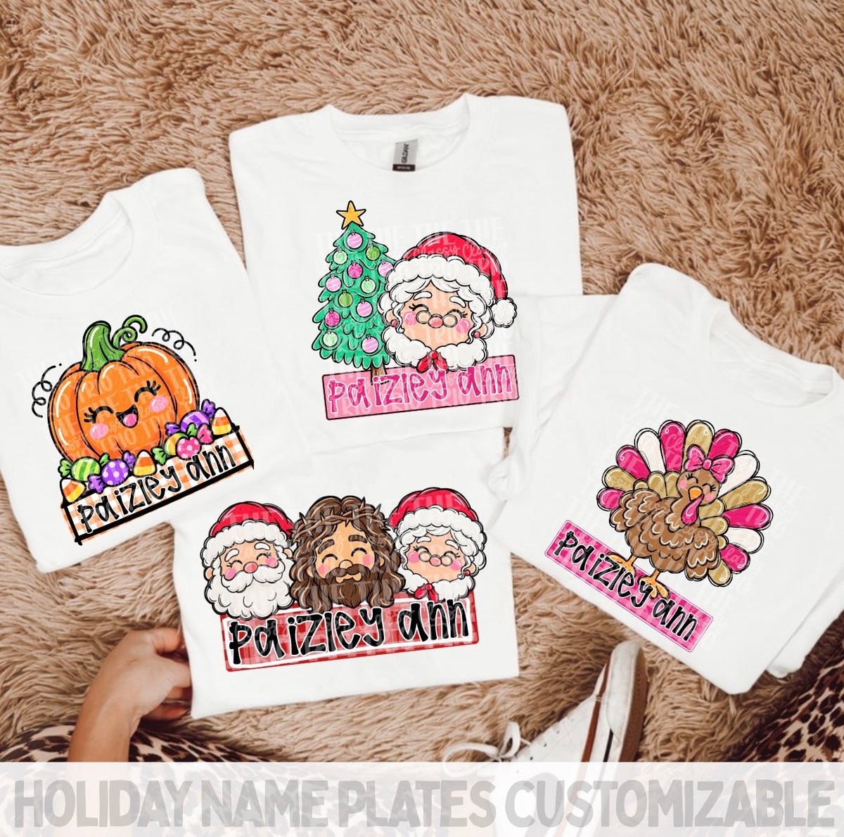 Holiday Bundle Name Plate PNG | Original Designer (Digital Design) Kid Design, Pumpkin, Turkey, Santa, Jesus