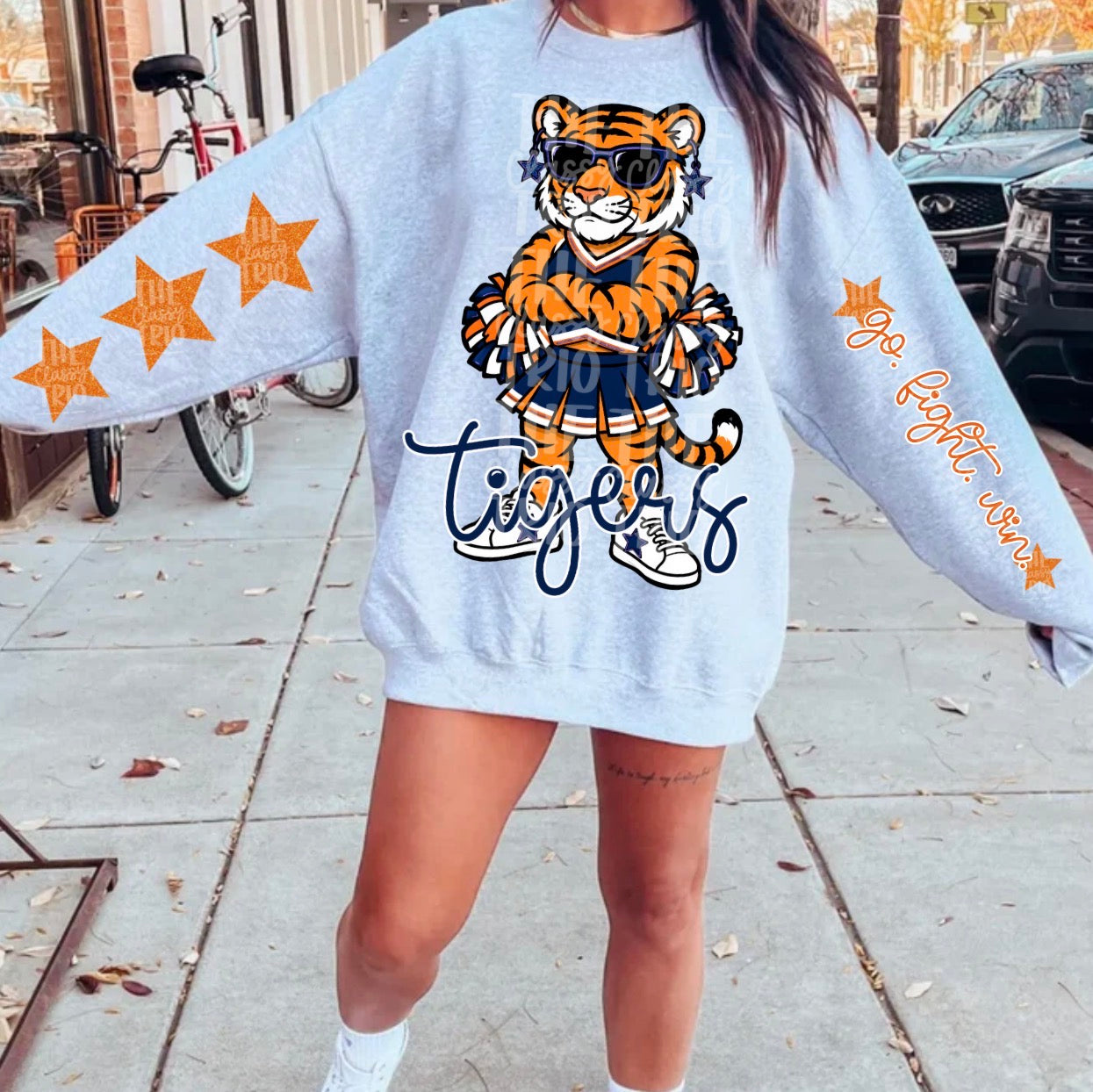 Tigers Mascot PNG | Team Spirit Sublimation DTF Design, Navy Orange Cheerleading, School Spirit Wear Trending (Digital File)