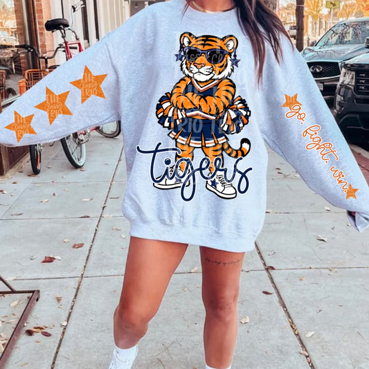Tigers Mascot PNG | Team Spirit Sublimation DTF Design, Navy Orange Cheerleading, School Spirit Wear Trending (Digital File)