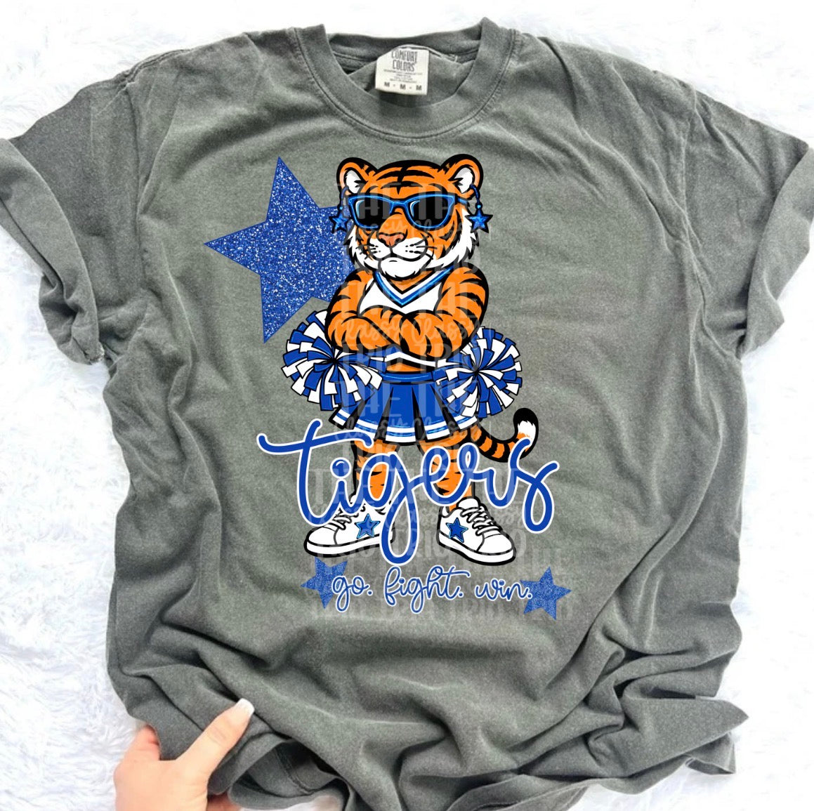 Tigers Mascot PNG | Team Spirit Sublimation DTF Design, Blue White Cheerleading, School Spirit Wear Trending (Digital File)