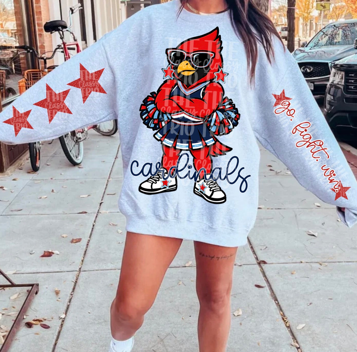 Cardinals Red Light Blue Navy White Cheer Mascot PNG | Team Spirit Sublimation Design, Red Cheerleading, School Spirit Wear (Digital File)