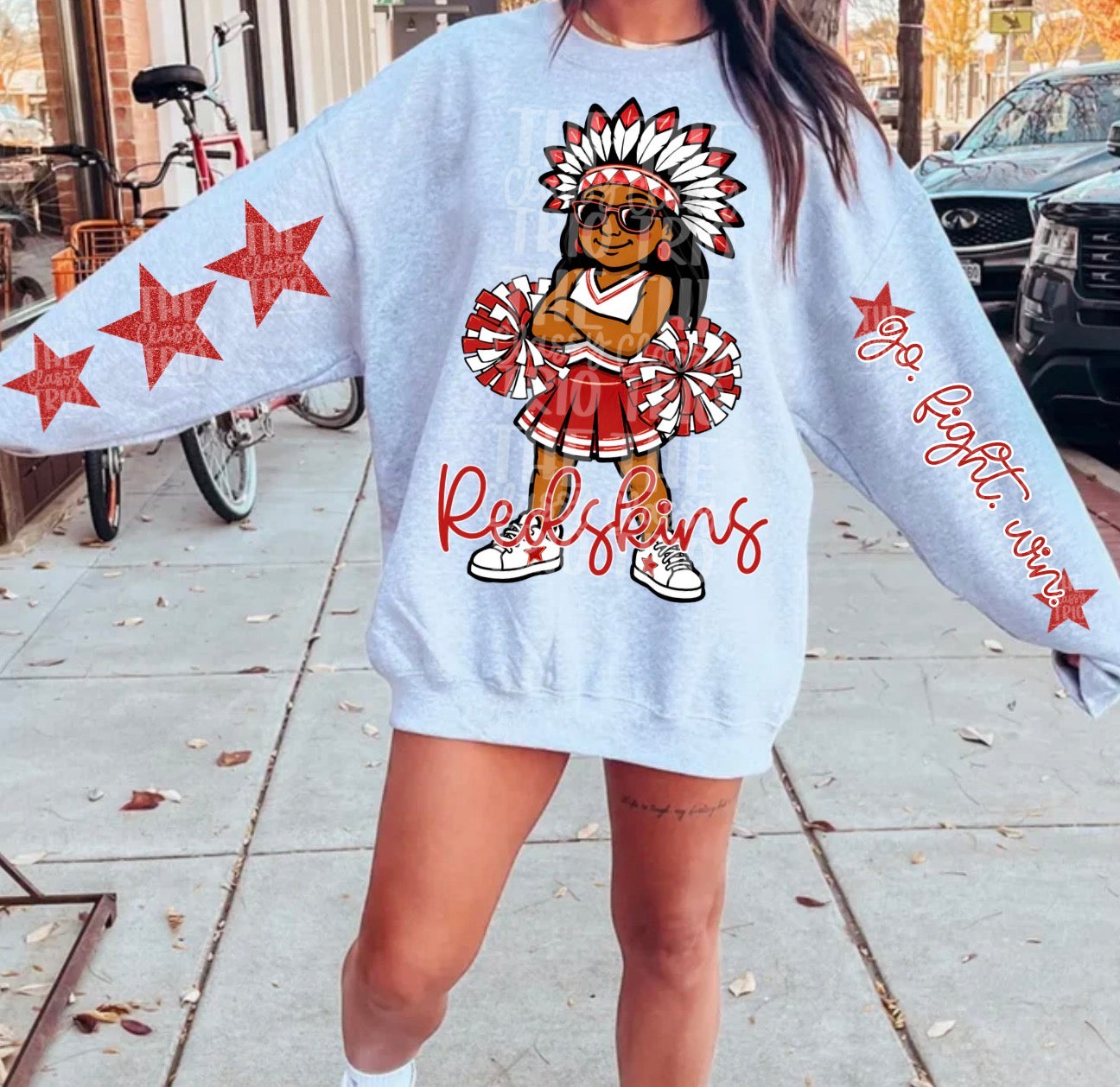 Red Skin Cheerleading Spirit Team Mascot PNG: Cheer Glitz Digital Design for Shirts and Downloads Mascot