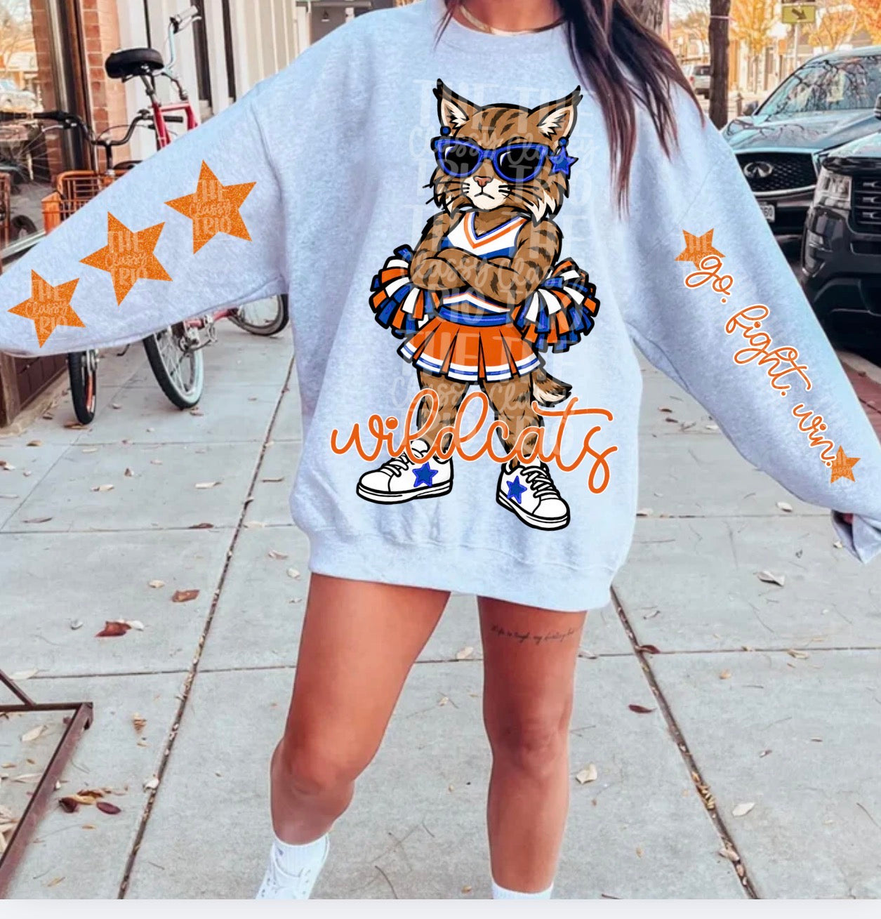 Wildcats Blue Orange Mascot PNG | Team Spirit Sublimation Design, Cheerleading, School Spirit Wear (Digital File)