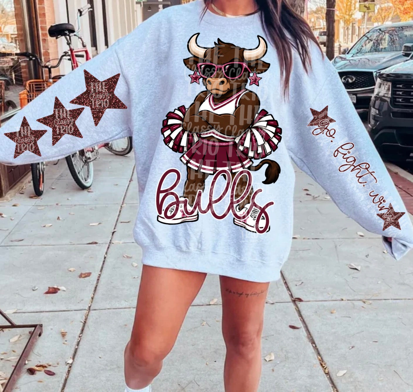 Bulls Cheer Maroon Mascot PNG | Team Spirit Sublimation Design, Cheerleading, School Spirit Wear (Digital File)