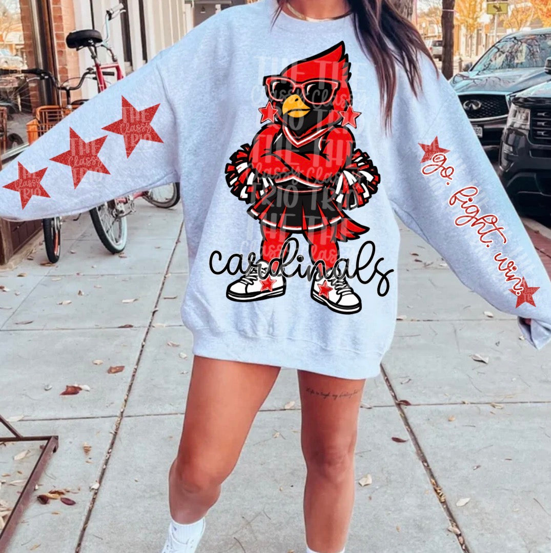 Cardinals Red Black White Cheer Mascot PNG | Team Spirit Sublimation Design, Red Cheerleading, School Spirit Wear (Digital File)