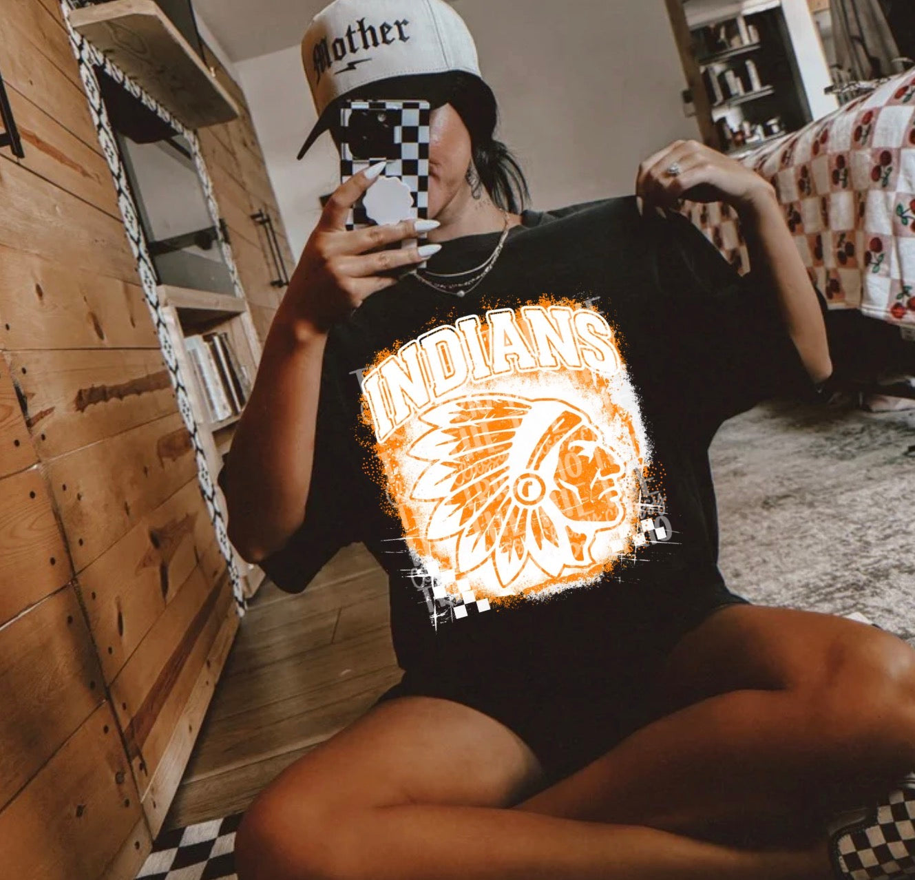 Indians Grudge | Digital Design | PNG | Original Designer | Orange | Retro | Shirt Design | Trend | Vintage Chalk Distressed | School Mascot