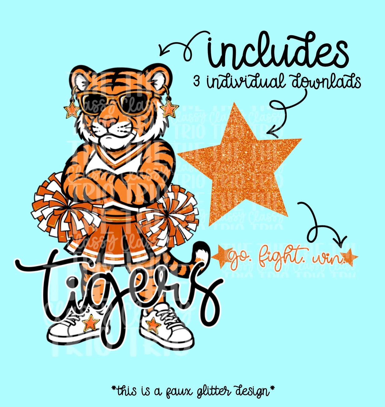 Tigers Mascot PNG | Team Spirit Sublimation DTF Design, Orange Black White Cheerleading, School Spirit Wear Trending (Digital File)