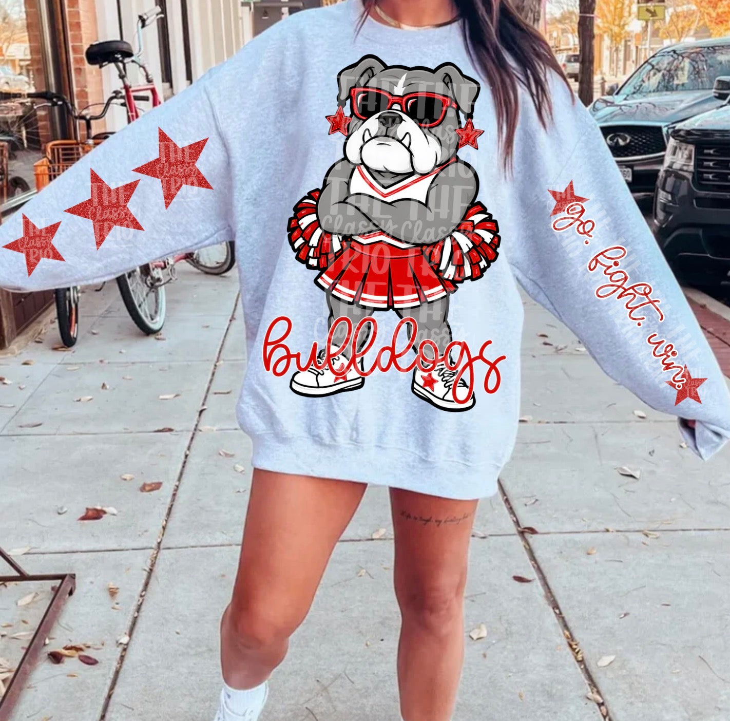 Bulldogs Mascot PNG | Team Spirit Sublimation Design, Red White Cheerleading, School Spirit Wear (Digital File)