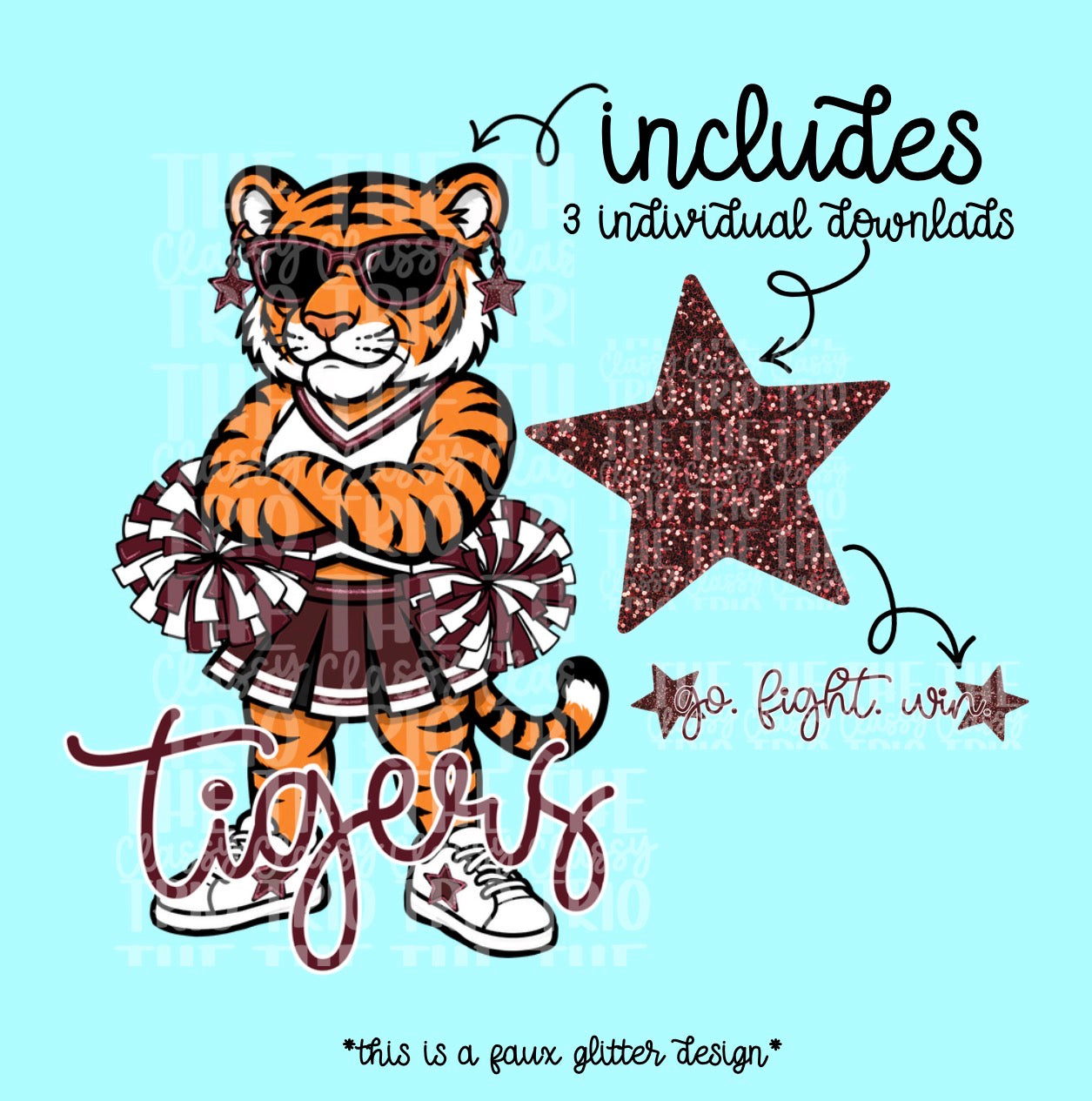 Tigers Mascot PNG | Team Spirit Sublimation DTF Design, Maroon White Cheerleading, School Spirit Wear Trending (Digital File)