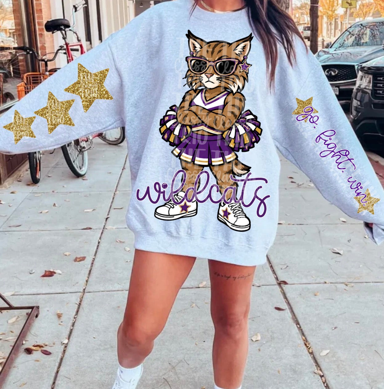 Wildcats Purple Gold Mascot PNG | Team Spirit Sublimation Design, Cheerleading, School Spirit Wear (Digital File)