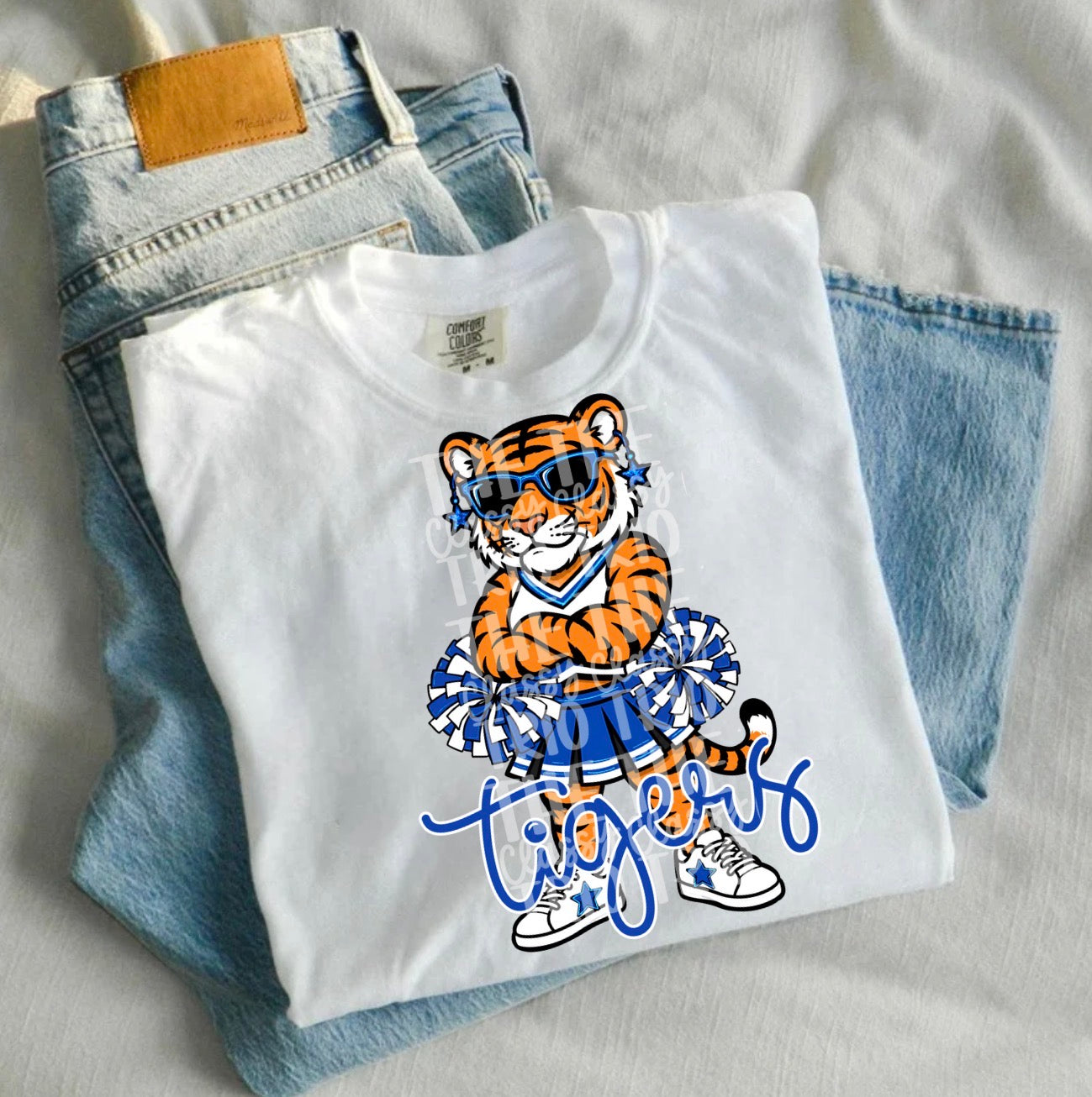 Tigers Mascot PNG | Team Spirit Sublimation DTF Design, Blue White Cheerleading, School Spirit Wear Trending (Digital File)