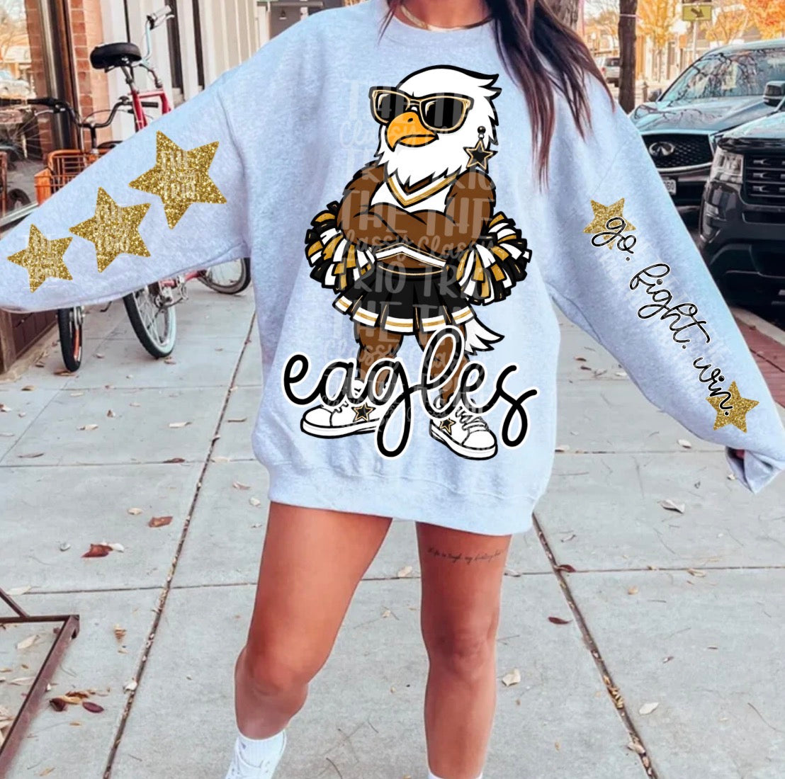 Eagles Mascot PNG | Team Spirit Sublimation Design, Black Gold Cheerleading, School Spirit Wear (Digital File)