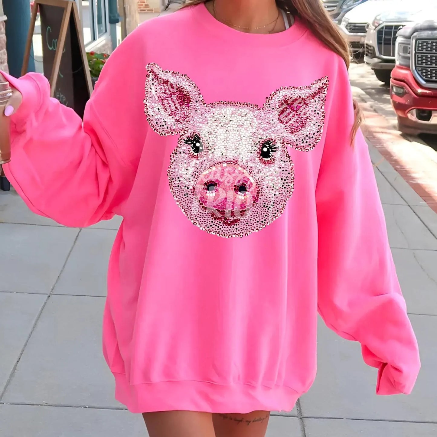 Faux Rhinestone Pink Pig Design | PNG, Sublimation (Digital Download)