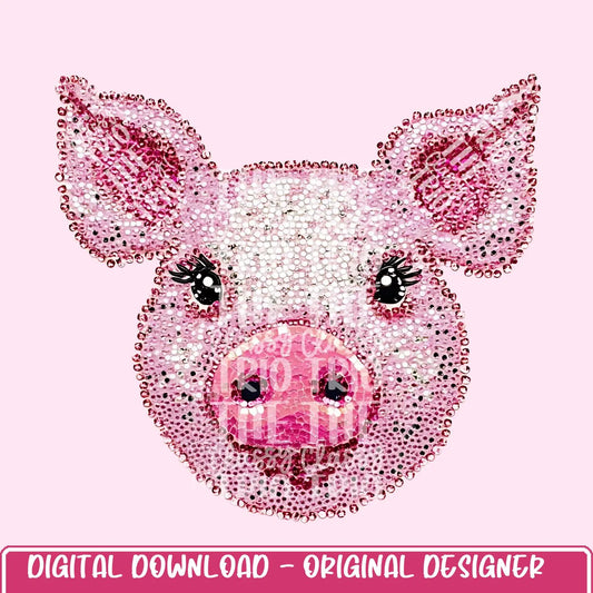 Faux Rhinestone Pink Pig Design | PNG, Sublimation (Digital Download)