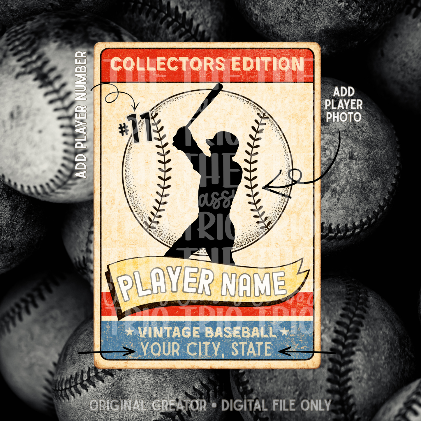 Vintage Baseball Card Template PNG Design (Digital Download)