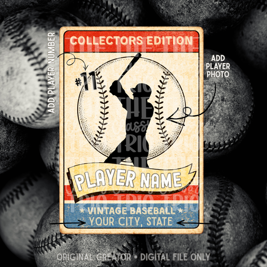 Vintage Baseball Card Template PNG Design (Digital Download)