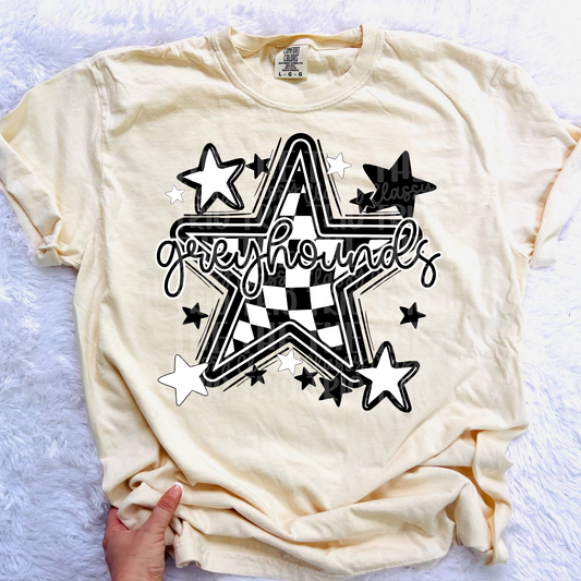 Greyhounds Checkered Star Mascot PNG | Sports Mom Coquette Design | Game Day Shirt PNG | Team Spirit Mascot | School Spirit Digital | Trendy