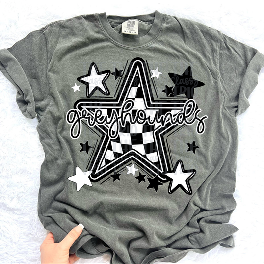 Greyhounds Checkered Star Mascot PNG | Sports Mom Coquette Design | Game Day Shirt PNG | Team Spirit Mascot | School Spirit Digital | Trendy