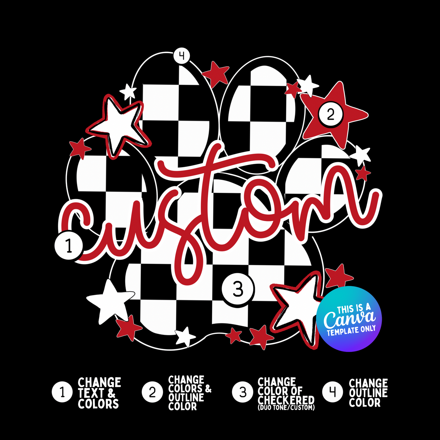 Checkered Paw Mascot Canva Template | Editable Team Shirt Design | Custom Sports Mascot Template | Sublimation & DTF Design