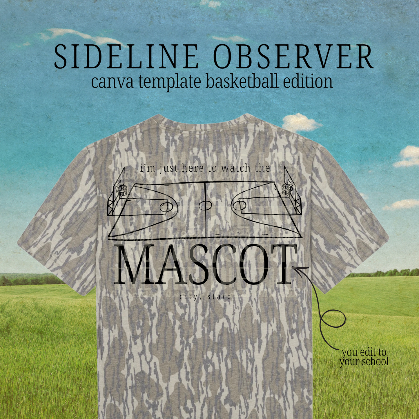 Basketball Sideline Observer Canva Template | Editable Team Shirt Design | Custom Sports Mascot Template | Sublimation & DTF Design