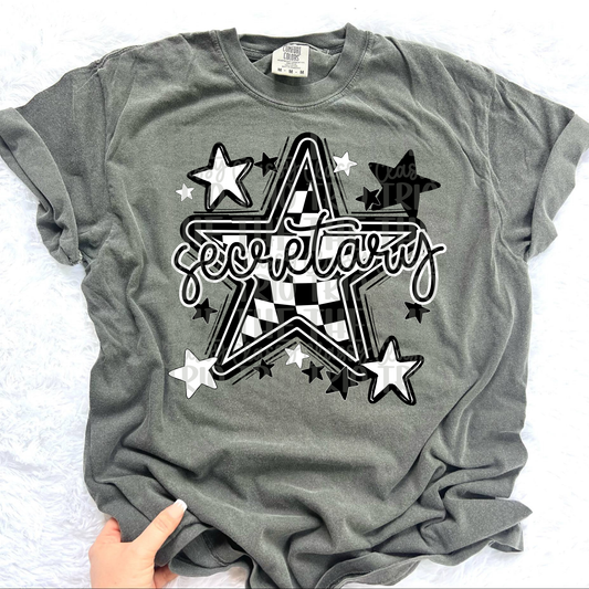 Secretary Checkered Star PNG | Coquette Teacher Shirt Design | Trendy Graphic Tee PNG | Sublimation DTF Digital Download | School Shirt