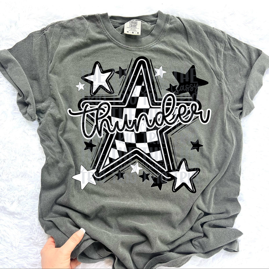 Thunder Checkered Star Mascot PNG | Sports Mom Coquette Design | Game Day Shirt PNG | Team Spirit Mascot | School Spirit Digital | Trendy