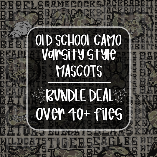 Old Varsity Camo Stacked Bundle | Digital Design | PNG | Sublimation | DTF | Western Camouflage | Shirt Designs | Trending | Mascots | Vintage Look