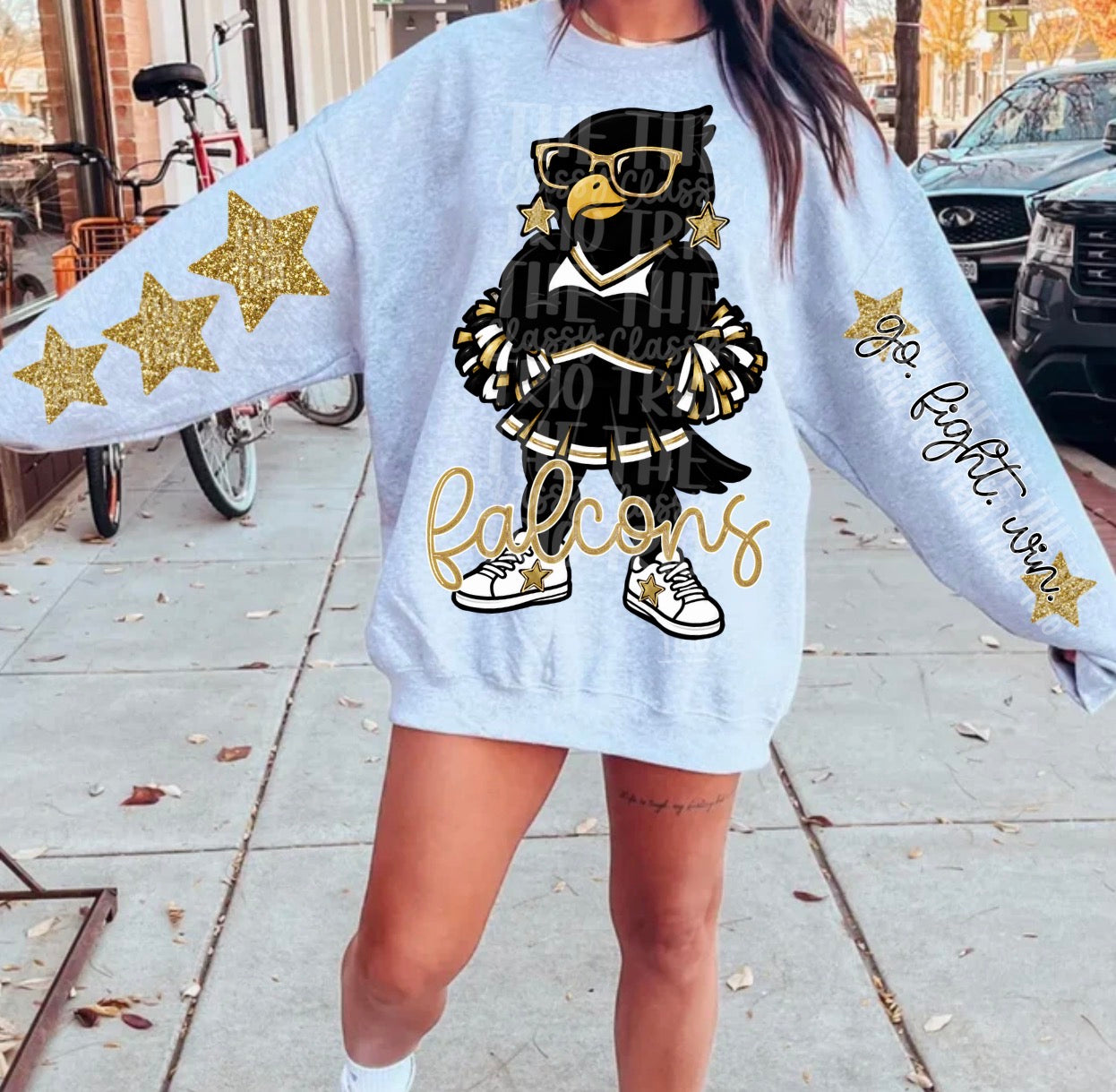 Falcons Mascot PNG | Team Spirit Sublimation DTF Design, Black Gold Cheerleading, School Spirit Wear Trending (Digital File)